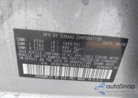 2018 Subaru Impreza 2.0I Sport z USA, uszkodzony, nr VIN 4S3GTAM63J3751295